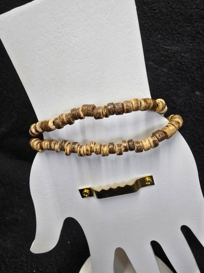 Coconut Wood Bead & Cuban Cross Stone Bracelet