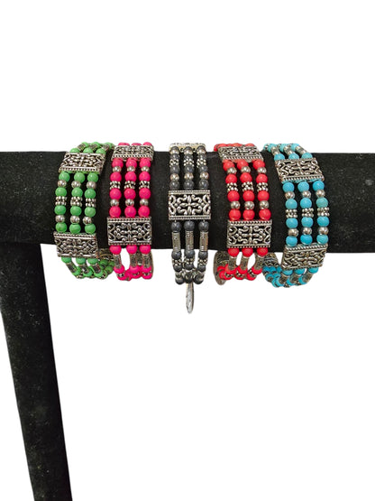3-Row Beaded Bracelet with Feather Pendant Charm
