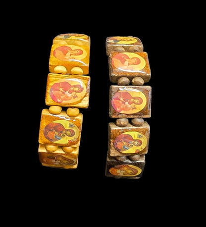 Orthodox Icon Wooden Panel Bracelet – Handmade Stretch Fit