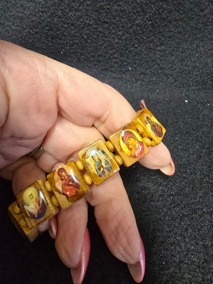 Orthodox Icon Wooden Panel Bracelet – Handmade Stretch Fit