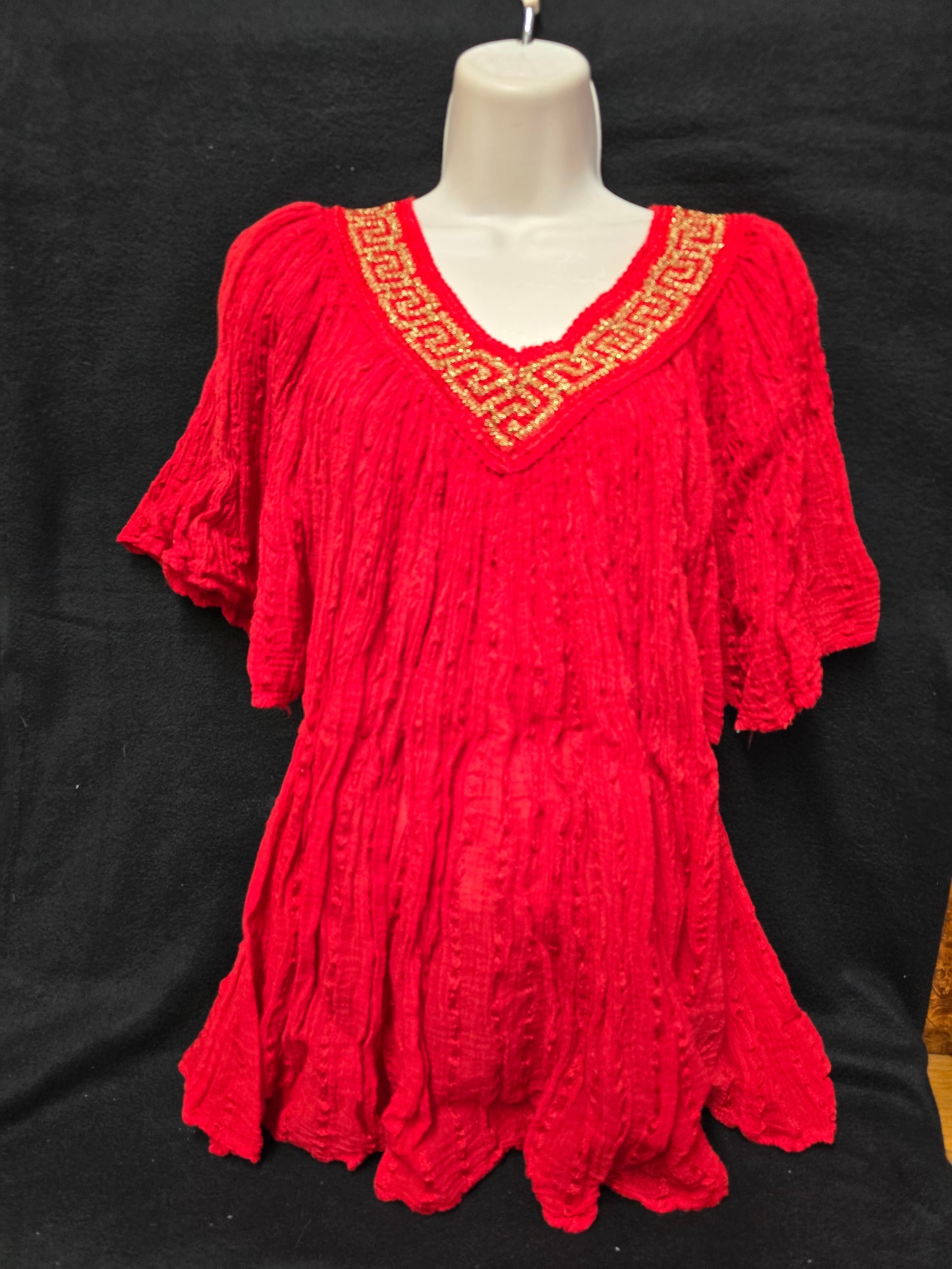 Greek-Inspired 100% Cotton Blouse with Gold Metallic