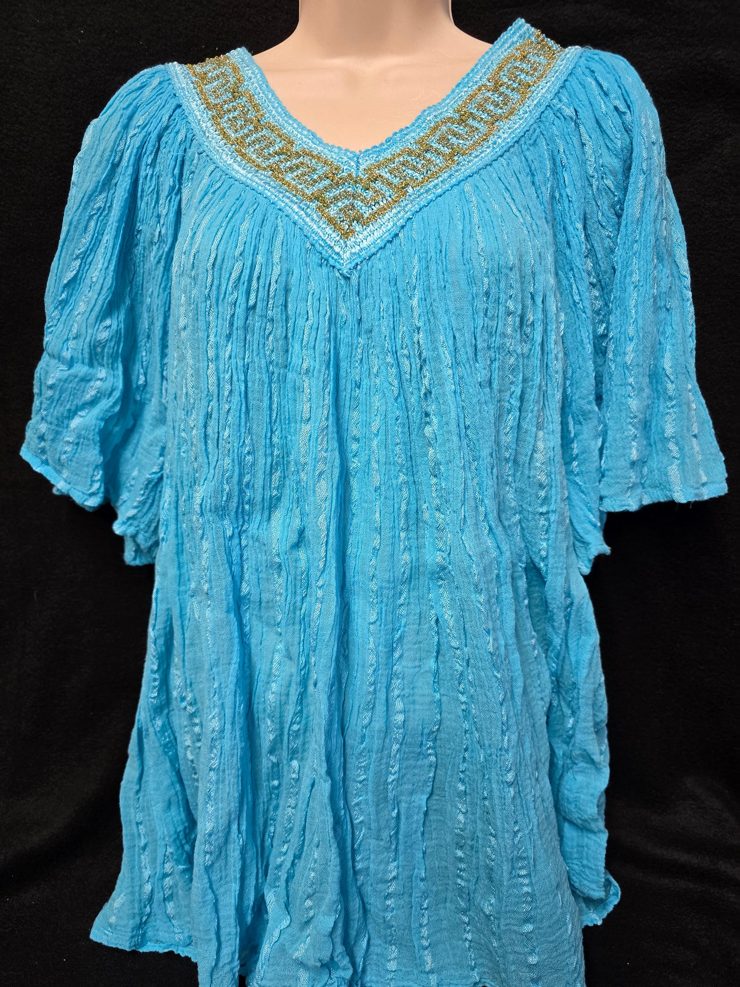 Greek-Inspired 100% Cotton Blouse with Gold Metallic
