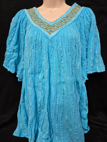 Greek-Inspired 100% Cotton Blouse with Gold Metallic