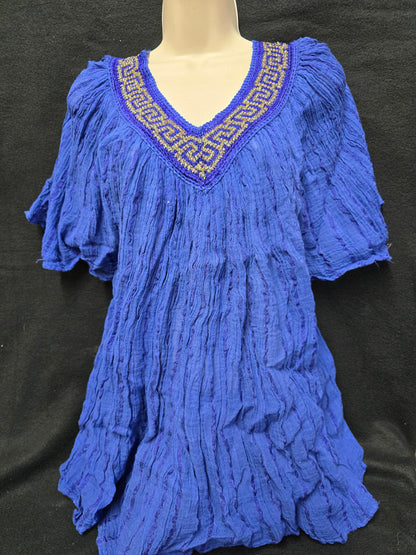 Greek-Inspired 100% Cotton Blouse with Gold Metallic