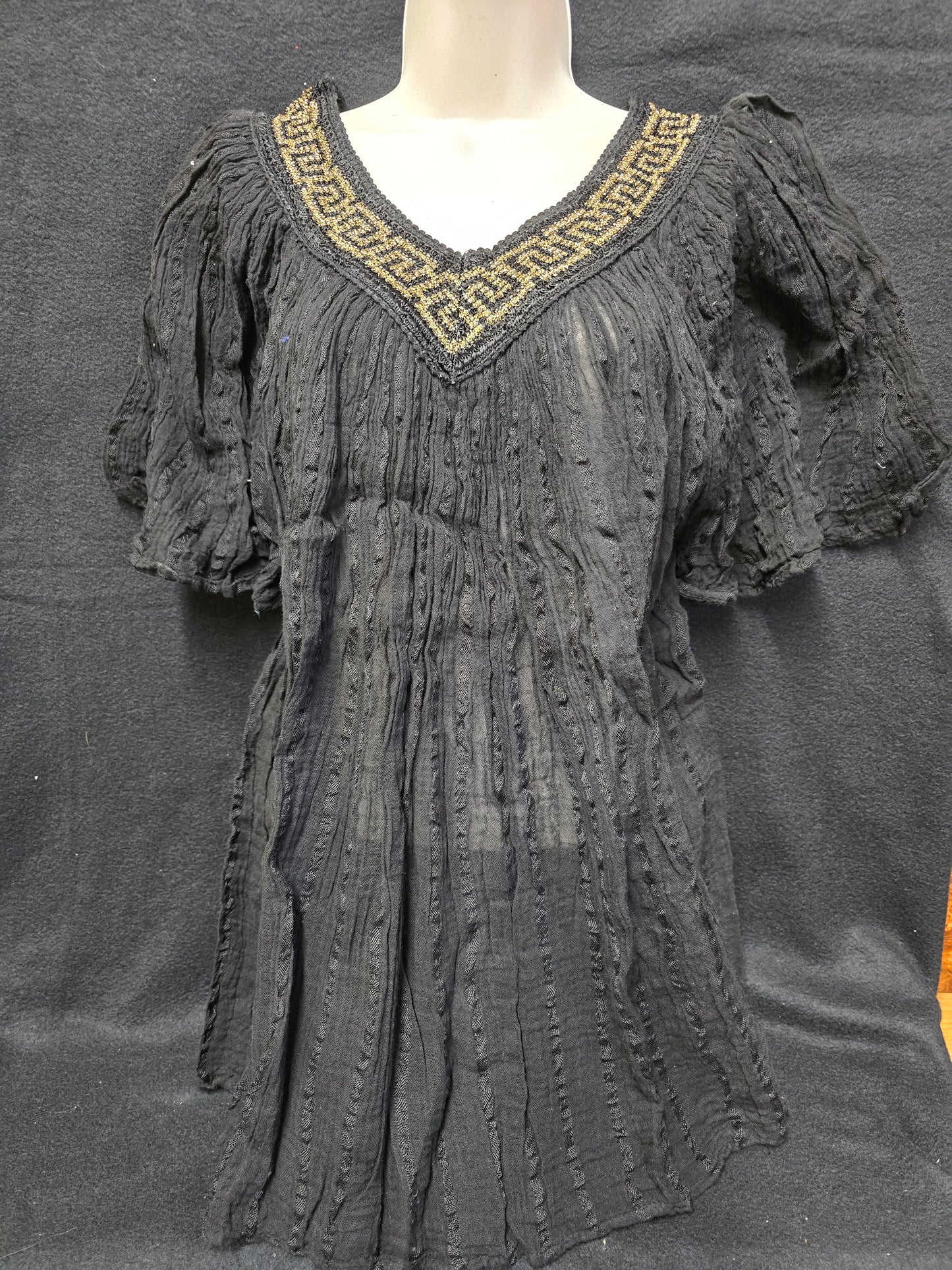Greek-Inspired 100% Cotton Blouse with Gold Metallic