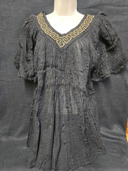 Greek-Inspired 100% Cotton Blouse with Gold Metallic