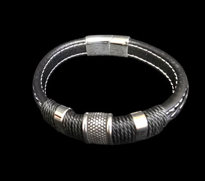 Men’s Hand-Stitched Leather Bracelet – Magnetic Closure