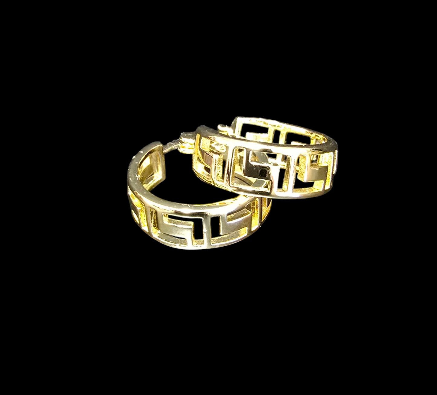 Gold-Plated Greek Key Hoop Earrings – 2 Inch Diameter