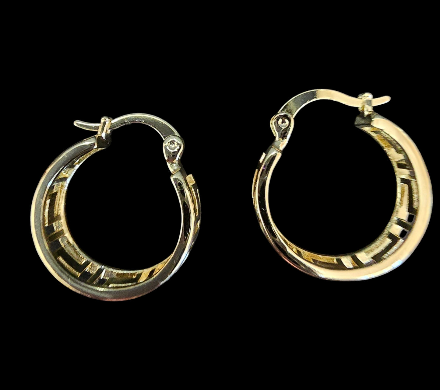 Gold-Plated Greek Key Hoop Earrings – 2 Inch Diameter