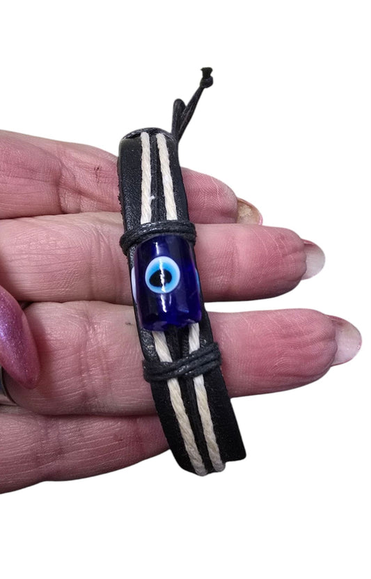 Adjustable Leather Evil Eye Bracelet