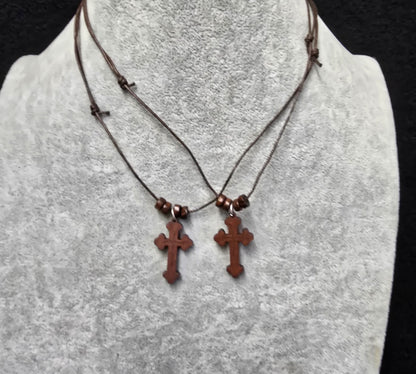 Wood Crucifix Necklace – 1" Pendant, Adjustable & Waterproof