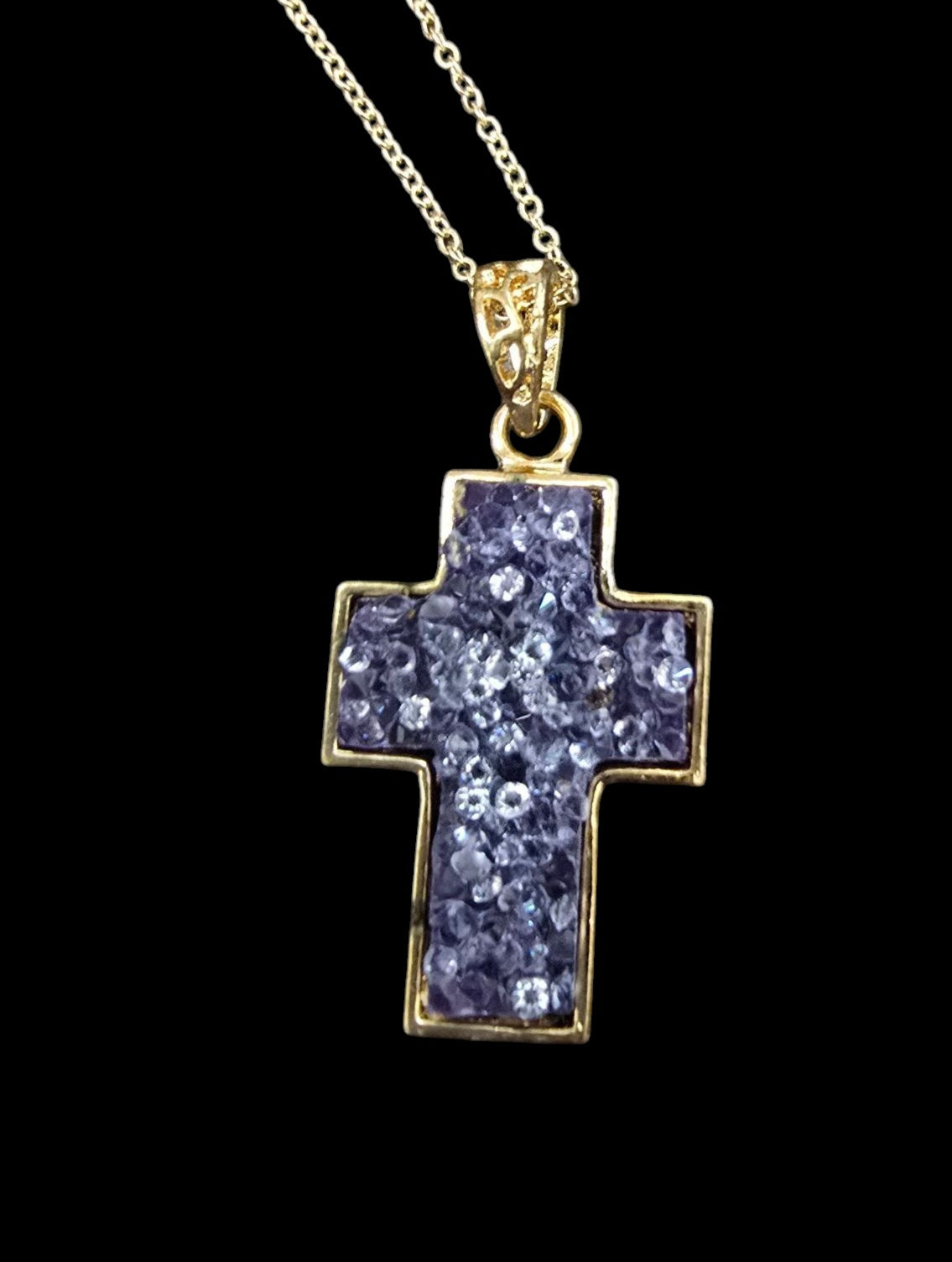 Crushed Crystal Pendant Necklace – 22” Gold-Plated Chain