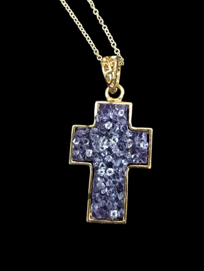 Crushed Crystal Pendant Necklace – 22” Gold-Plated Chain