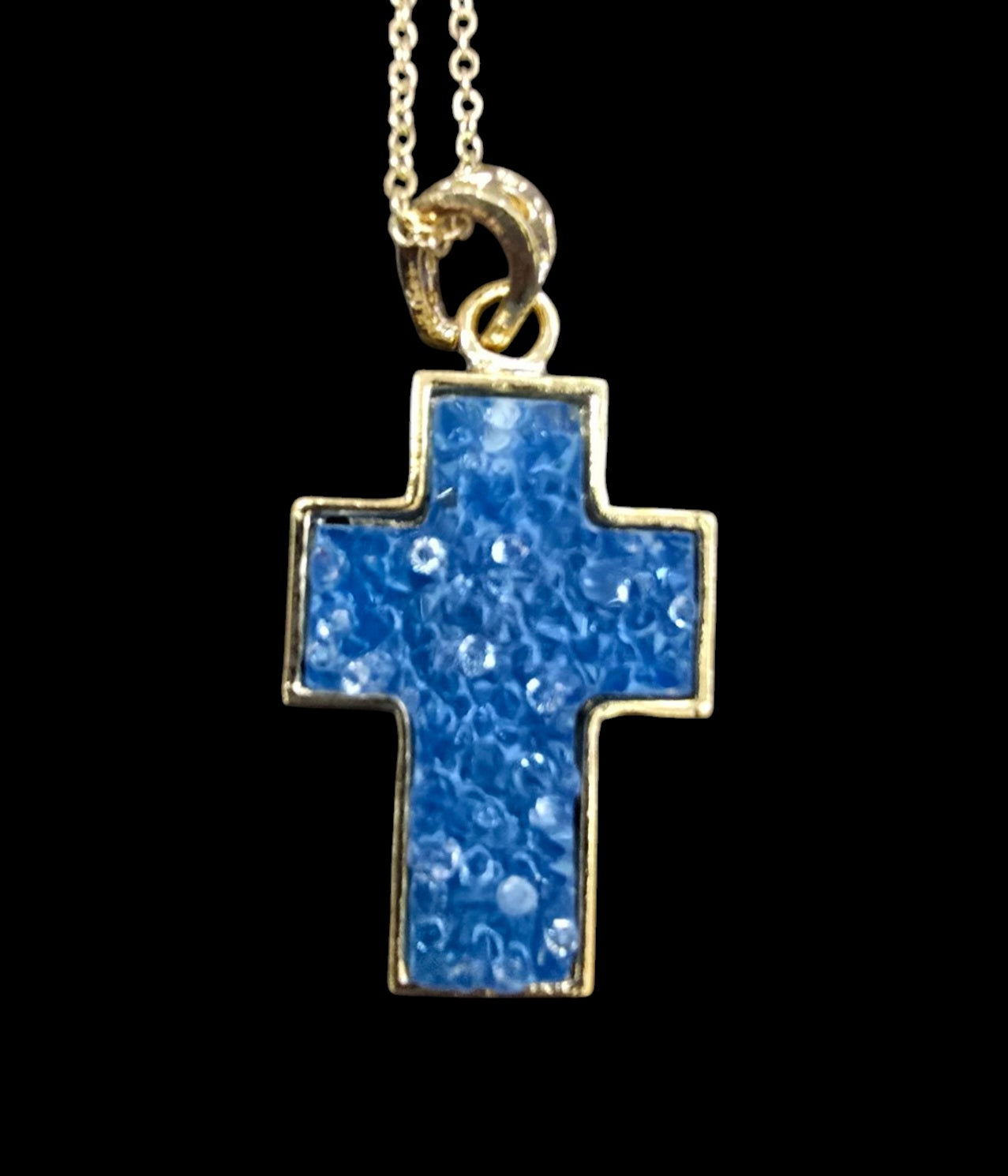 Crushed Crystal Pendant Necklace – 22” Gold-Plated Chain