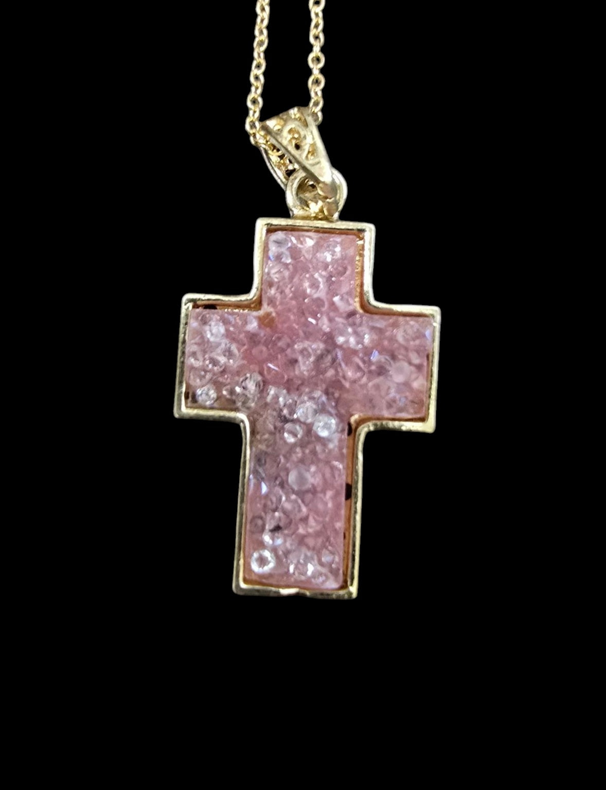 Crushed Crystal Pendant Necklace – 22” Gold-Plated Chain