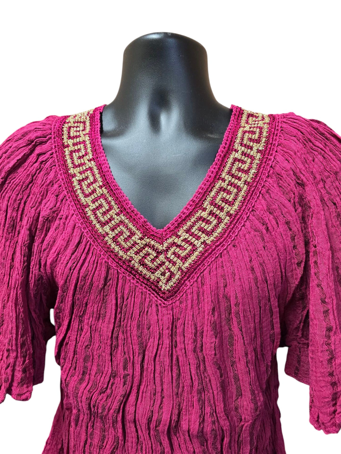 Greek-Inspired 100% Cotton Blouse with Gold Metallic