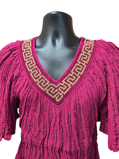 Greek-Inspired 100% Cotton Blouse with Gold Metallic