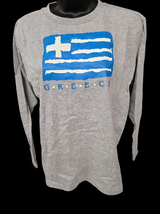 Heavy Cotton Long Sleeve Shirt – Greek Flag (Grey)