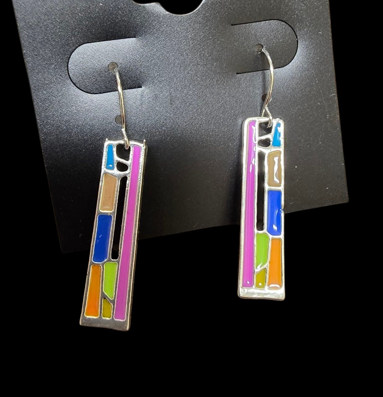 Gold-Plated Window Pane Earrings – 1" Oil-Dripped Pendant