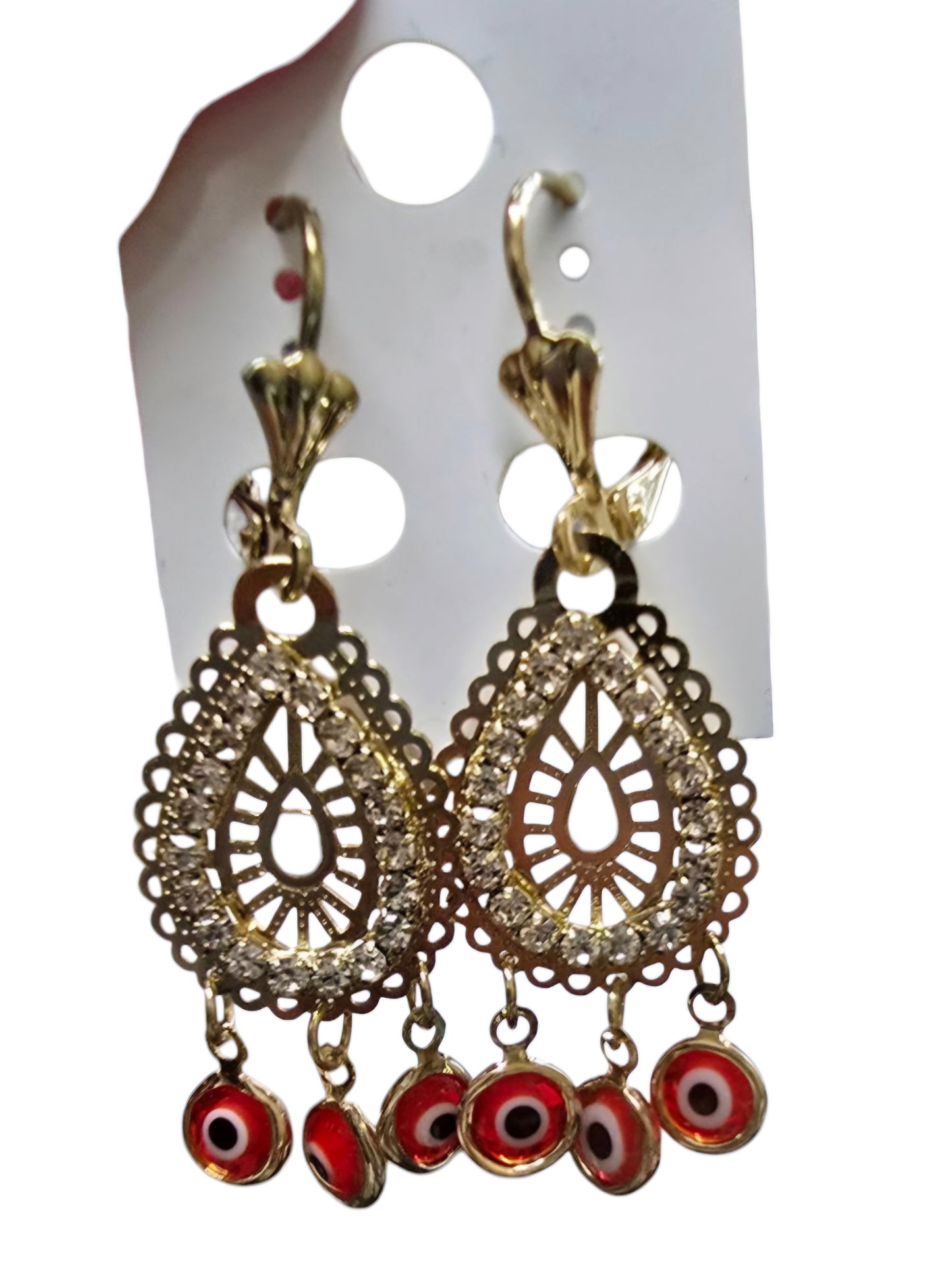Gold-Plated Red Evil Eye Dangle Earrings – 1.4" Pendant