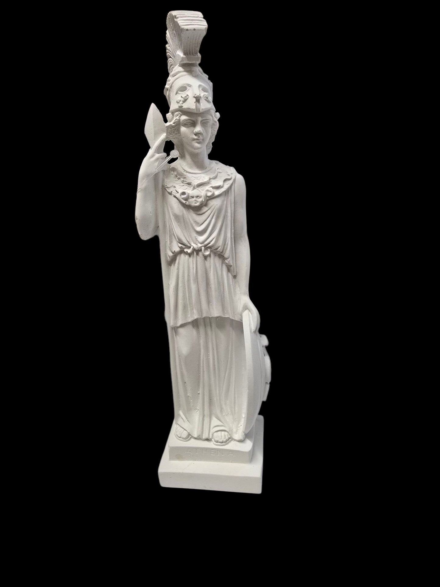 Athena Alabaster Statue with Spear and Shield – 10.5" Made in Greece