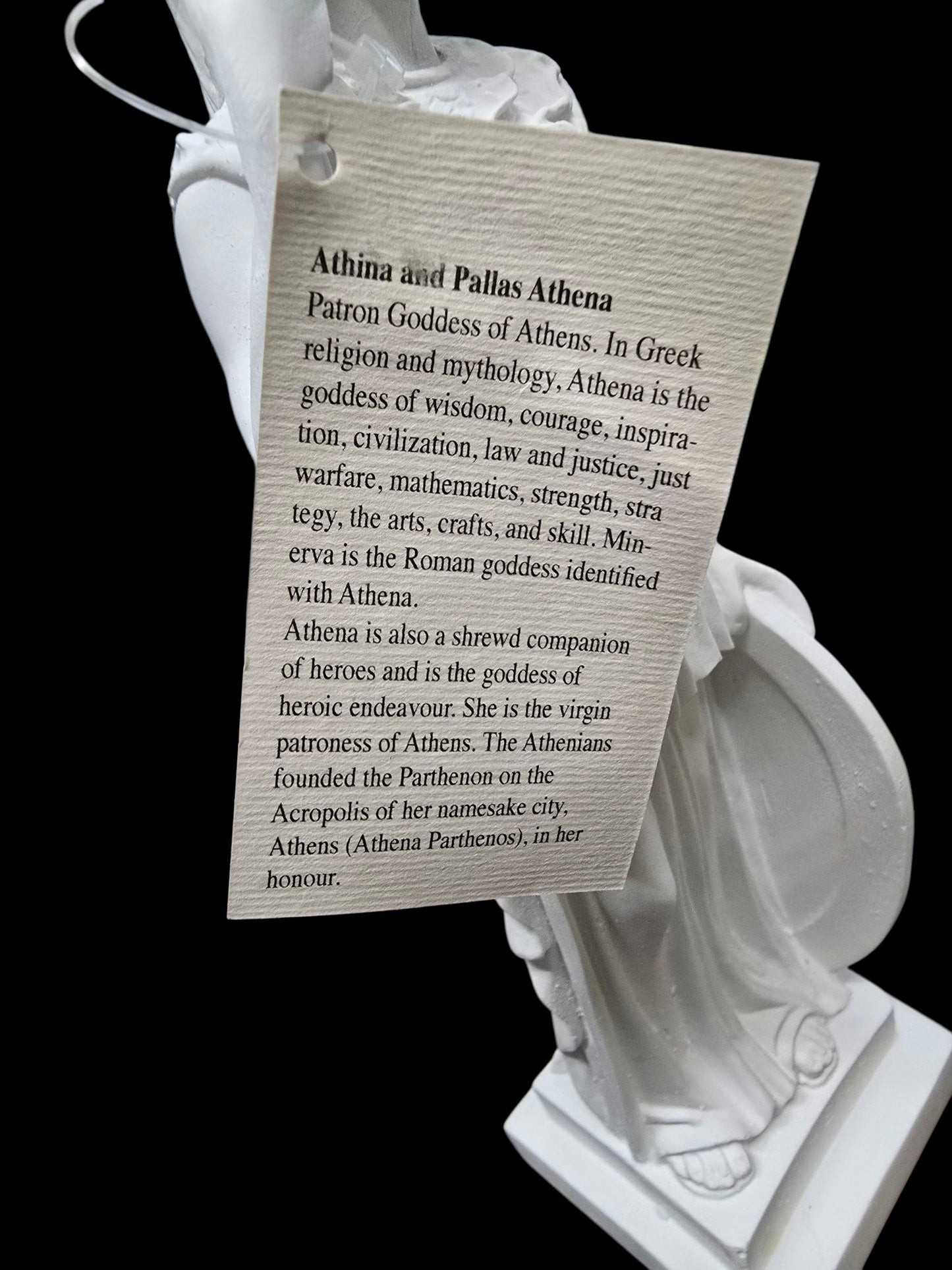Athena Alabaster Statue with Spear and Shield – 10.5" Made in Greece