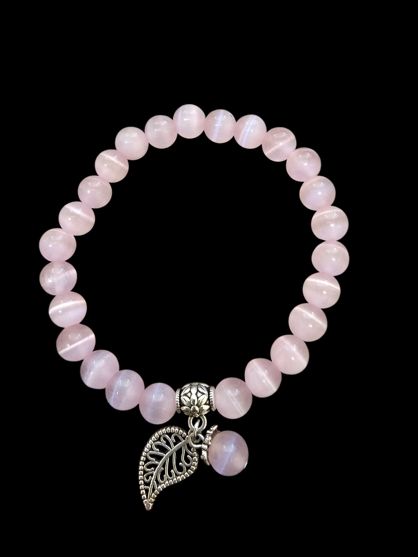 Opal Cat Eye Stone Bracelet with Feather Charm