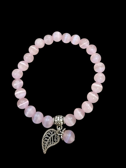 Opal Cat Eye Stone Bracelet with Feather Charm