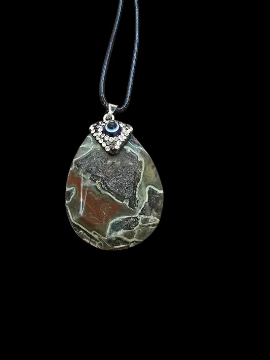 Natural Stone Healing Pendant with Evil Eye