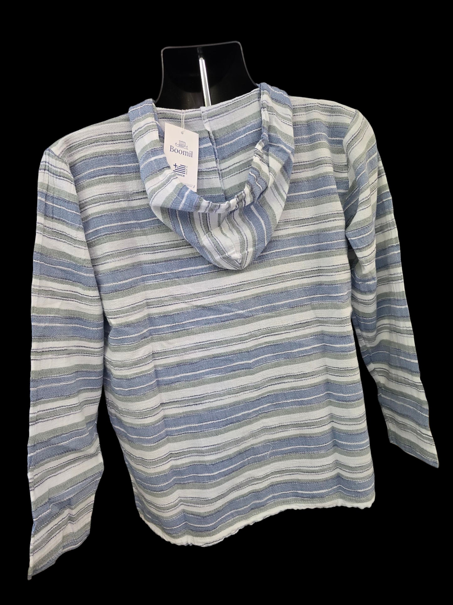 Men’s Striped Cotton Hooded Shirt – Imported from Greece