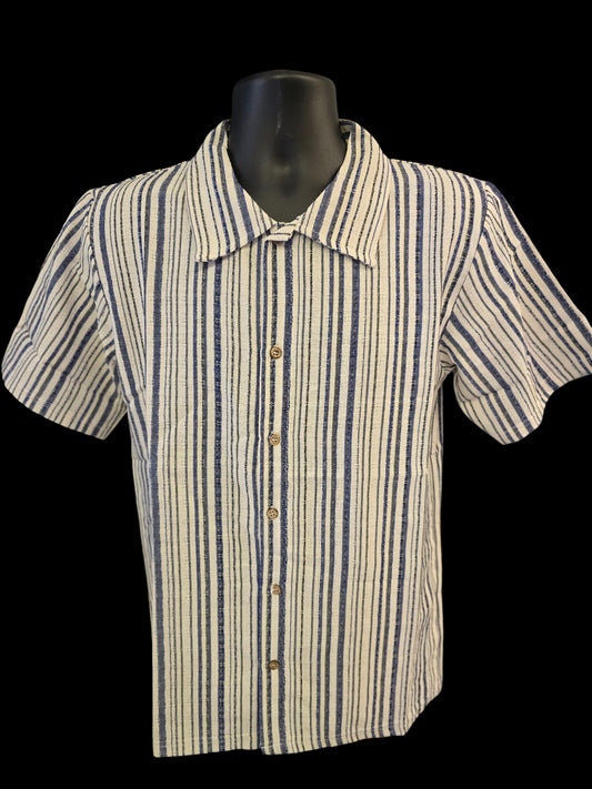 Men’s Short Sleeve Striped Cotton Button-Down – Imported from Greece