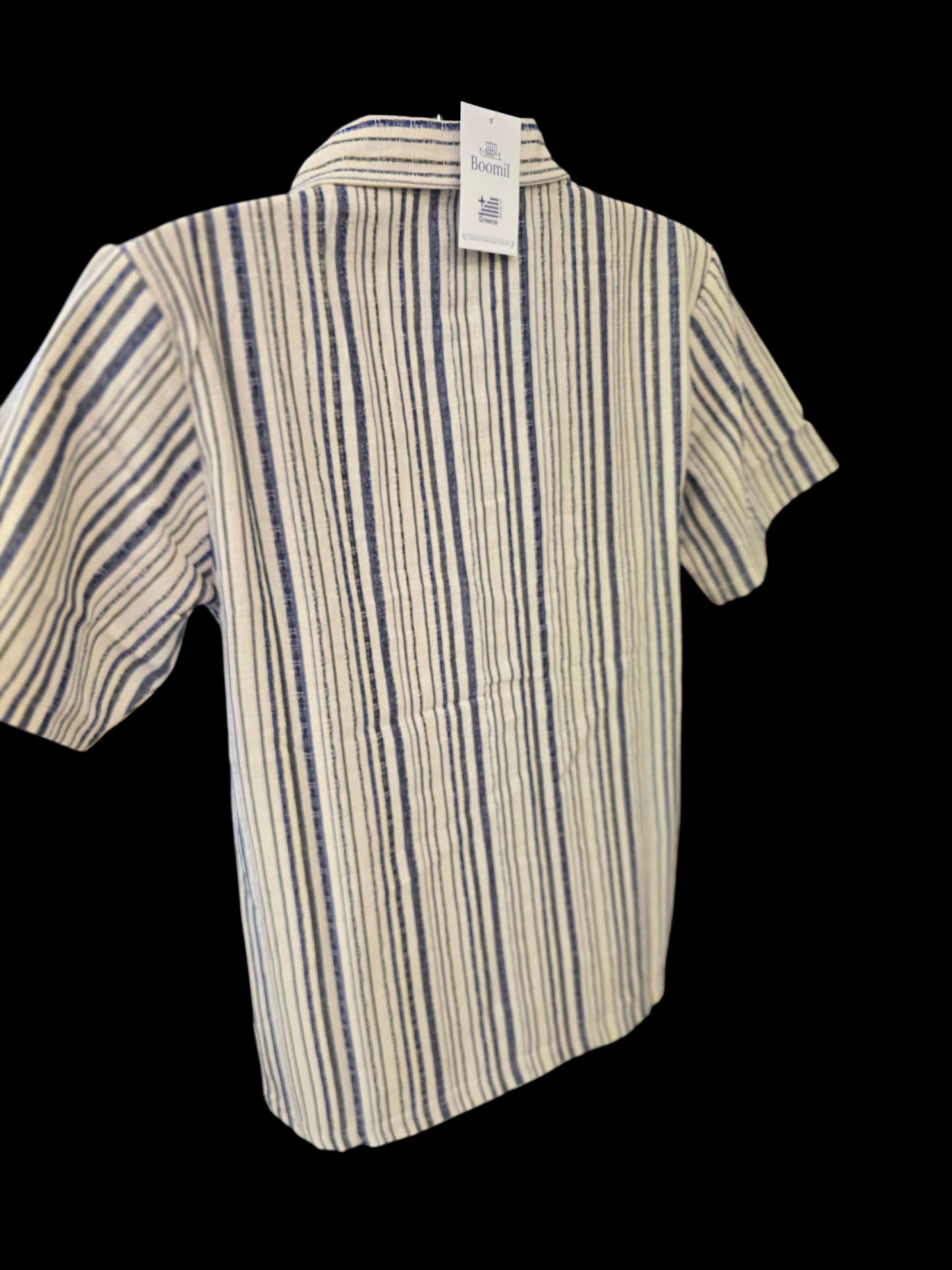 Men’s Short Sleeve Striped Cotton Button-Down – Imported from Greece