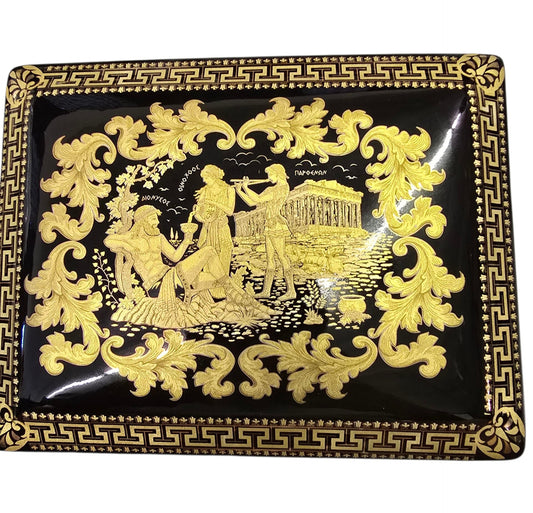Greek Mythology Ceramic Box with 24K Gold Detailing – Dionysus and Parthenon Scene