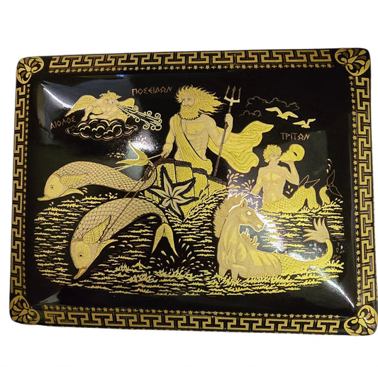 Greek Mythology Decorative Box with 24K Gold Detailing – Poseidon, Triton, and Aeolus Scene