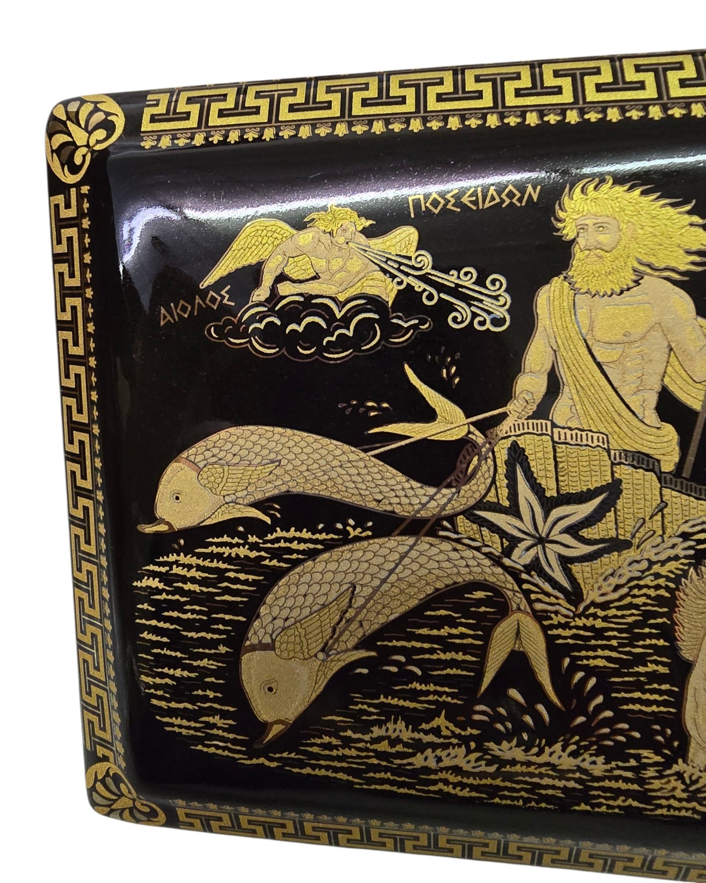 Greek Mythology Decorative Box with 24K Gold Detailing – Poseidon, Triton, and Aeolus Scene