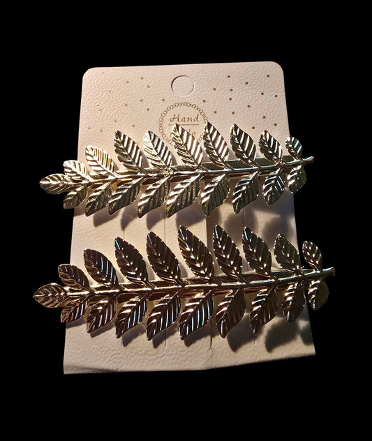 Gold Leaf Hair Barrettes – 2 Pack