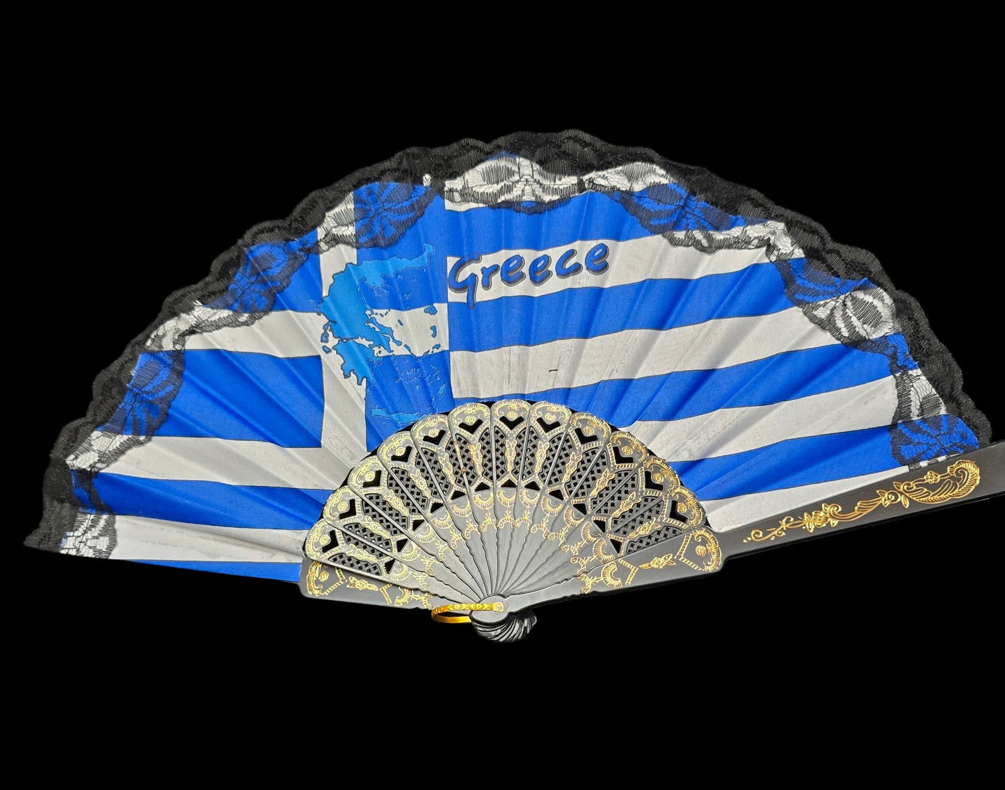 Folding Handheld Fan – Greek Flag & Map Design