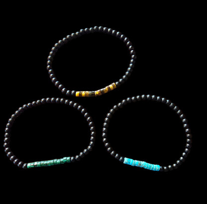 Handcrafted Beaded Bracelet – Matte Black & Natural Stone Accents