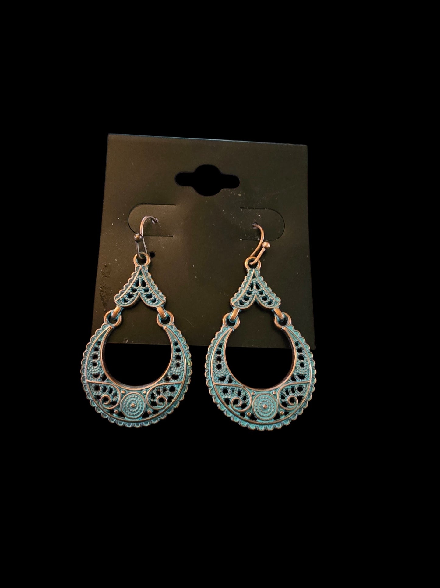 Bohemian Filigree Teardrop Earrings with Rustic Patina Finish