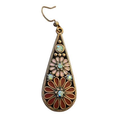 Enamel & Rhinestone Floral Teardrop Earrings – Assorted