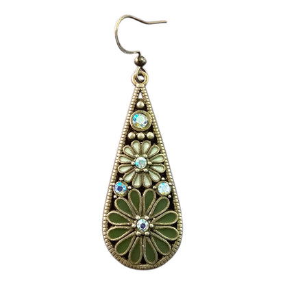 Enamel & Rhinestone Floral Teardrop Earrings – Assorted