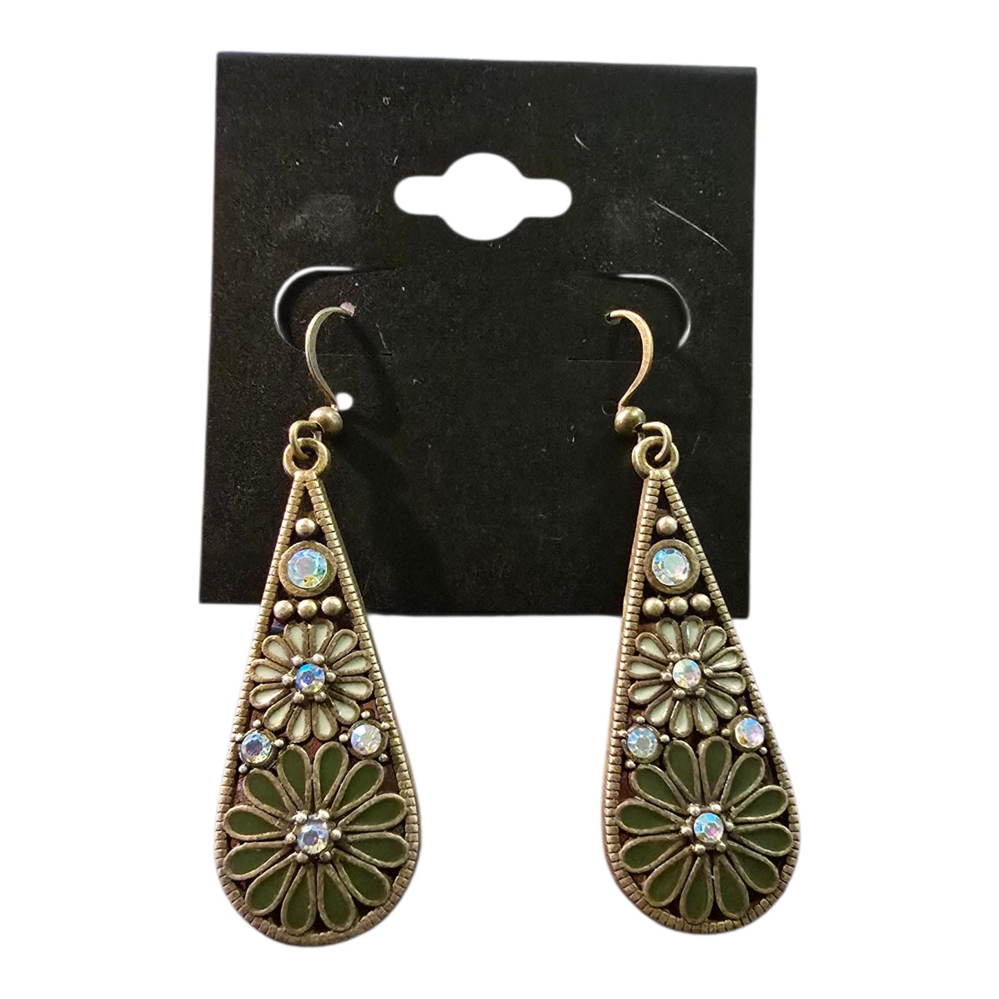 Enamel & Rhinestone Floral Teardrop Earrings – Assorted