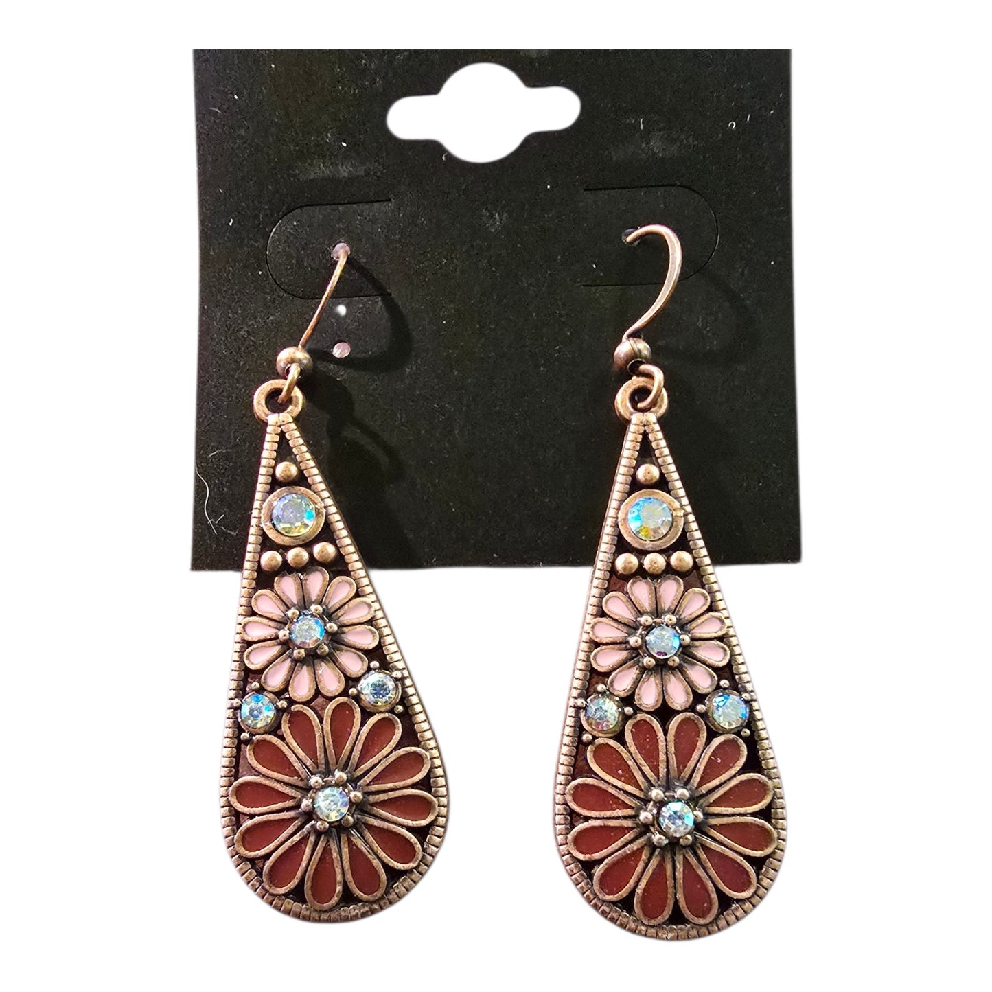 Enamel & Rhinestone Floral Teardrop Earrings – Assorted
