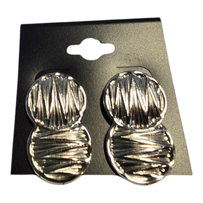 Silver-Tone Textured Interlocking Double-Disc Stud Earrings