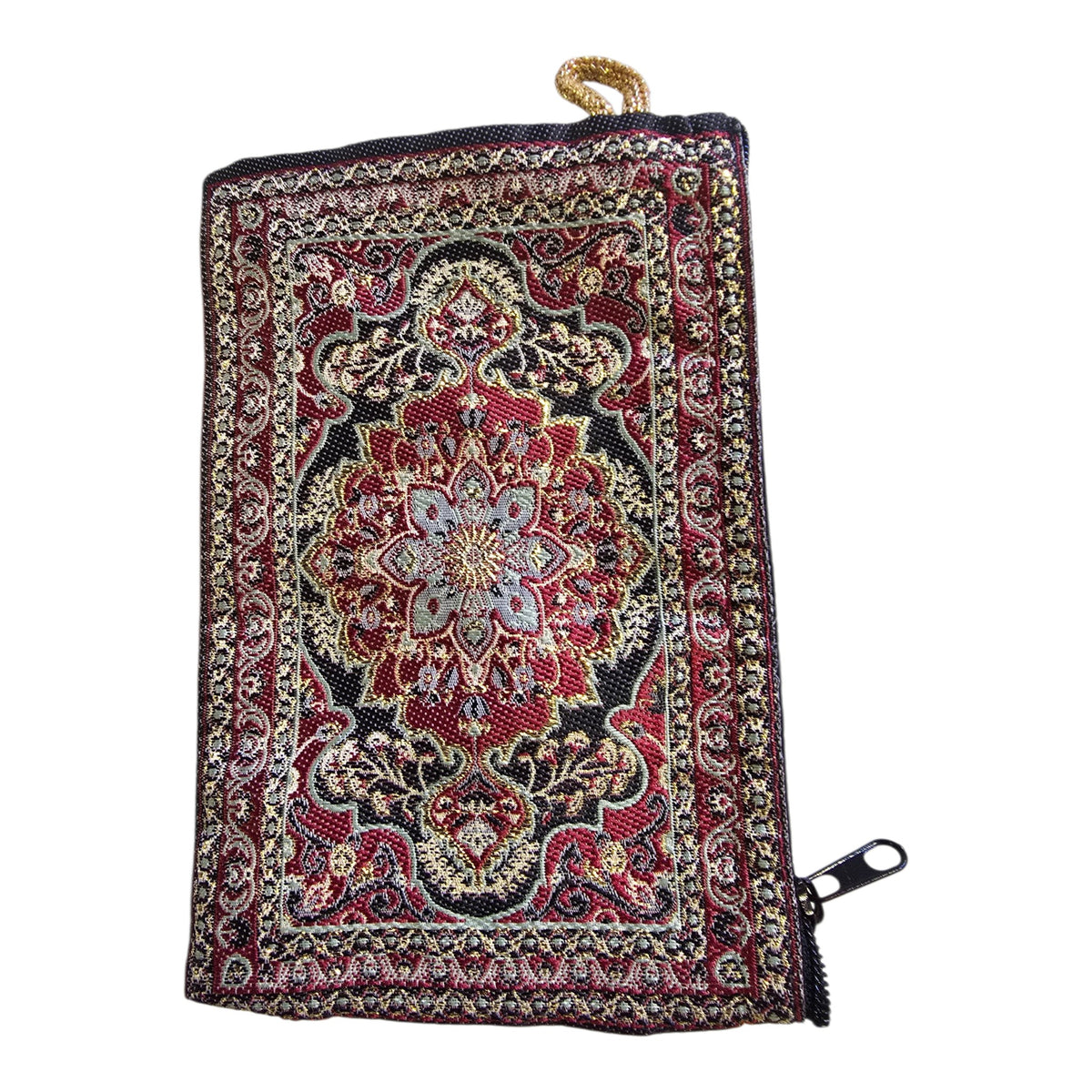 Kilim Woven Zipper Pouch – Crimson & Burgundy Sunburst