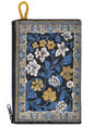 Beautiful Woven Tapestry Zipper Pouch with White and Gold Flowers on Blue Leaves