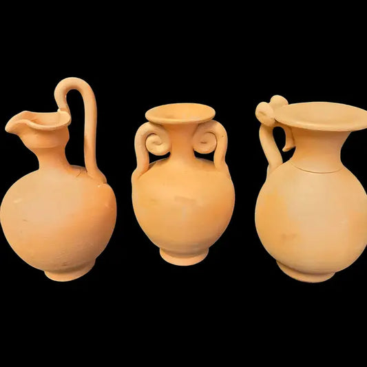 Handmade Greek Pottery Mini Vases – 4.5 in tall. Imported