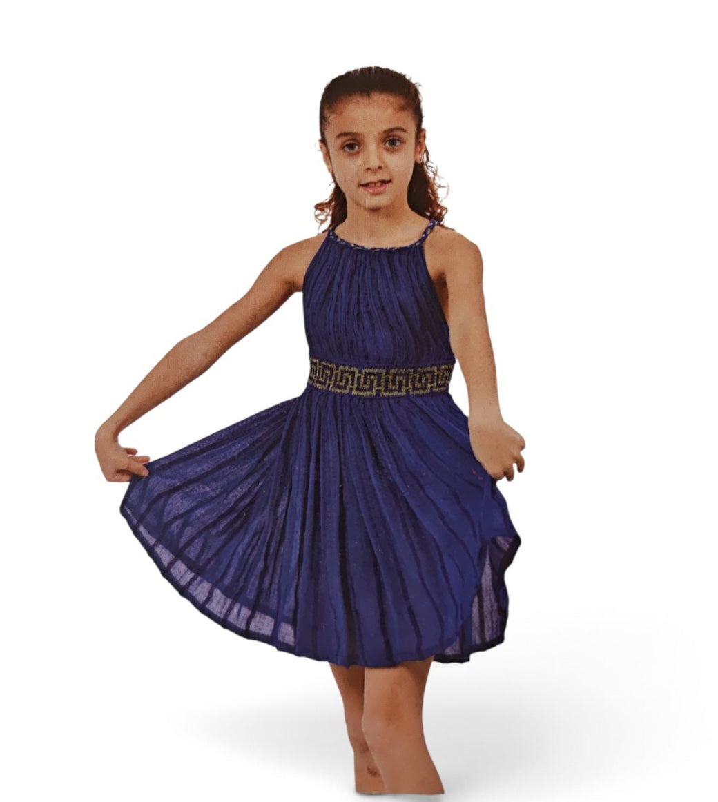 Girls’ Greek Key Halter Dress