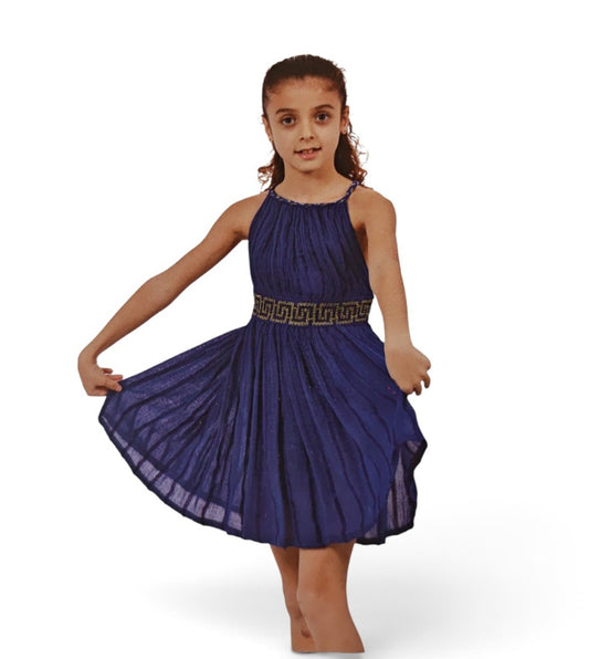 Girls’ Greek Key Halter Dress
