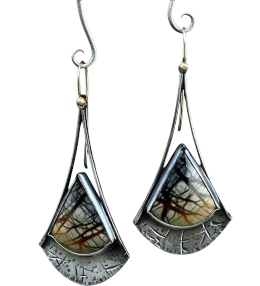 Natural Stone Fan Shaped Dangle Earrings